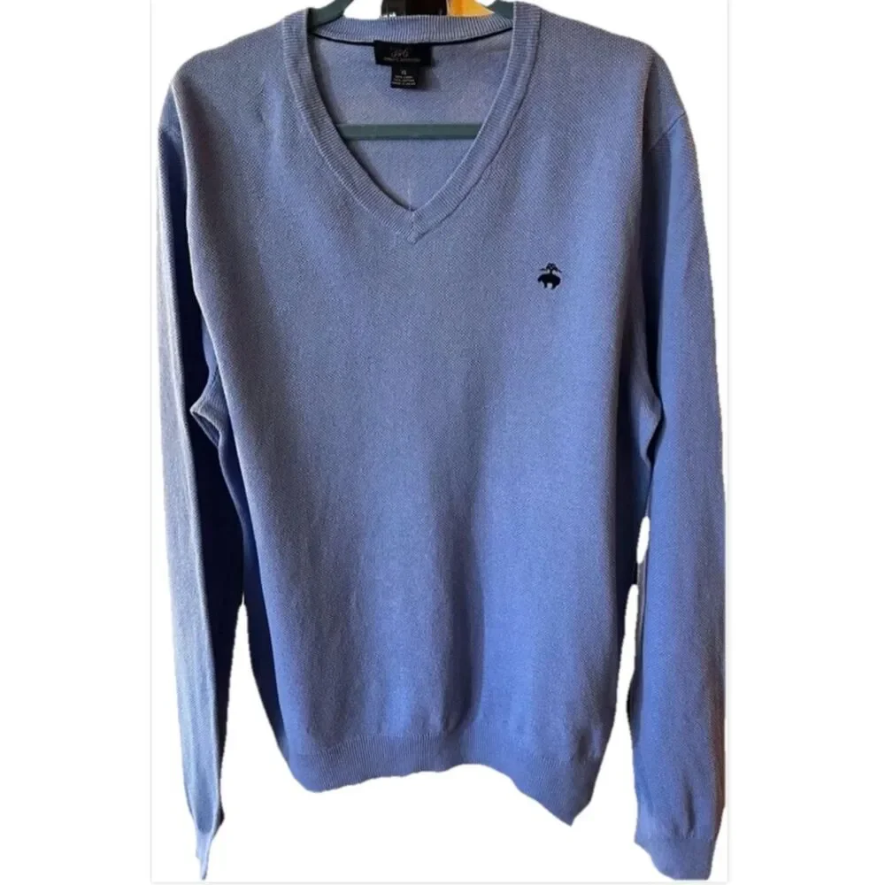 Brooks Brothers 346 Blue Linen Cotton V Neck Sweater Lightweight Preppy Knit XL